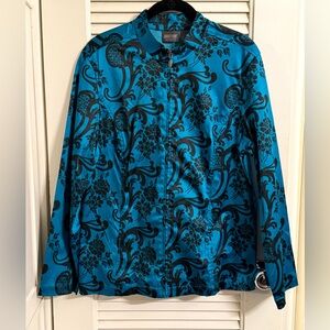 Chico's Satiny Turquoise Pattern Jacket Chico size 2 or regular 12